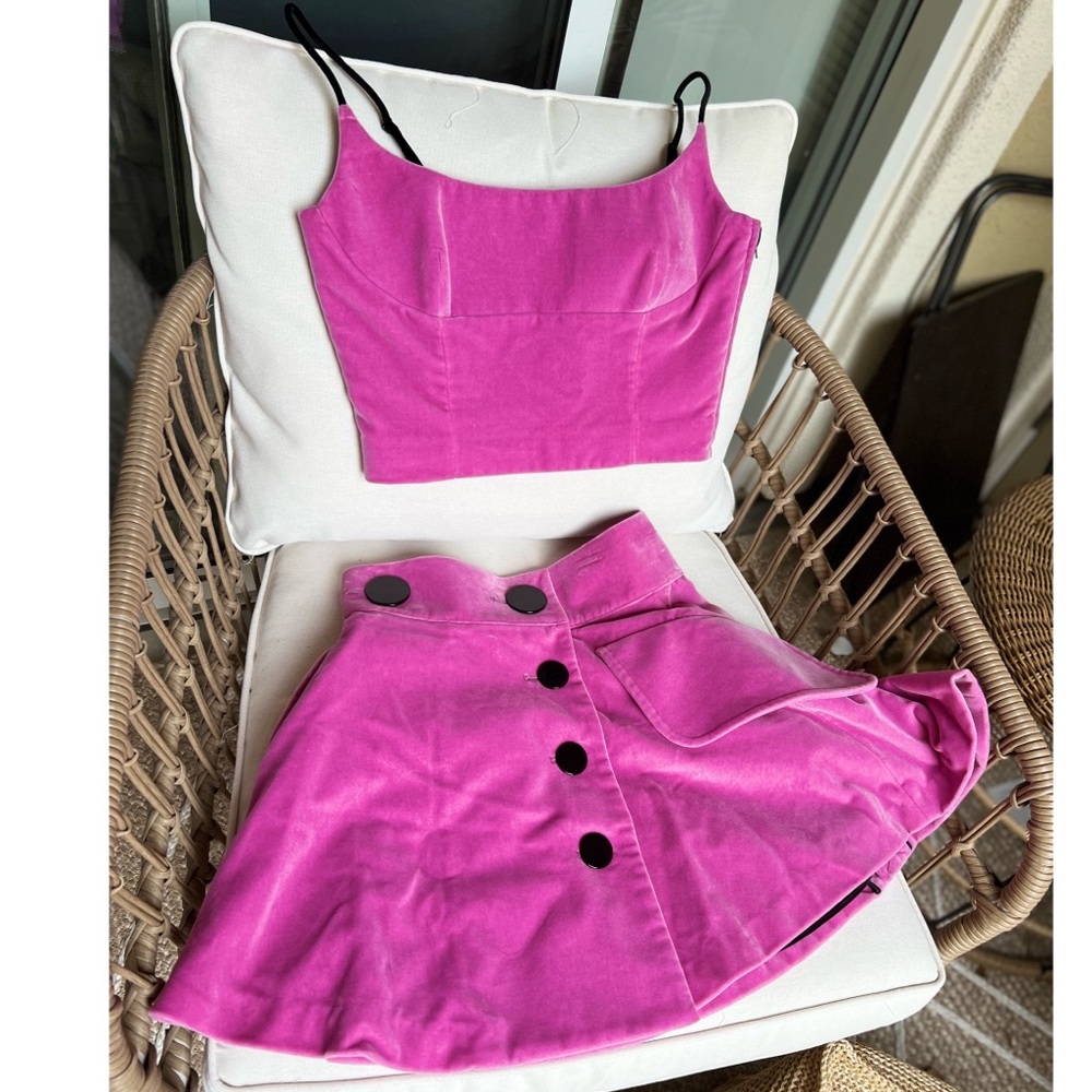 EUC Alexander Wang Pink Ruffled Snap-detailed Cotton-velvet Skirt AND Top